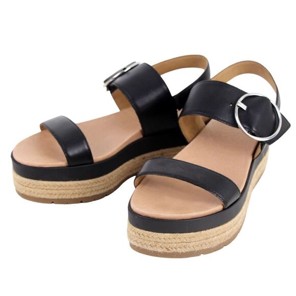 UGG BLACK GENUINE LEATHER OPEN TOE WEDGE BUCKLE SLINGBACK SANDALS SHOES Sz 9/40 - Picture 3 of 10